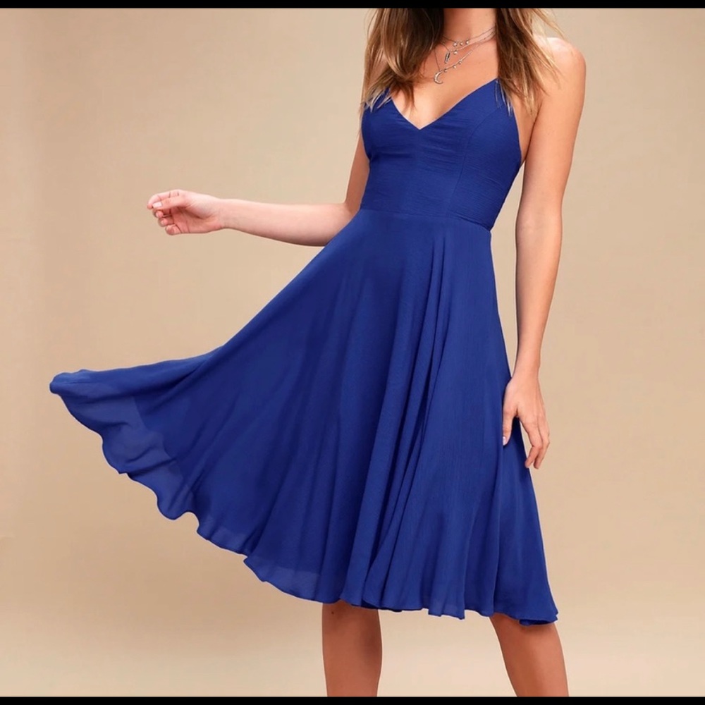 Lulu’s Troulos Royal Blue lace up back midi dress
